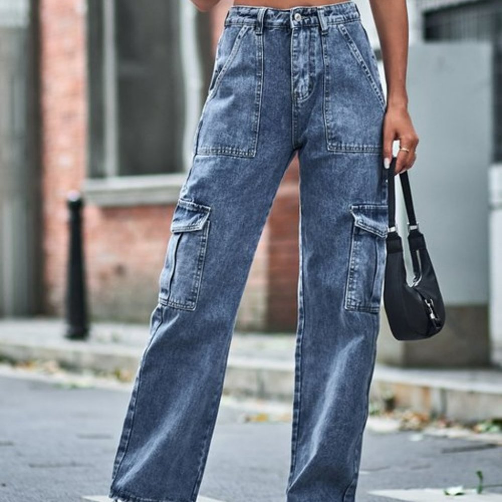 NWT!! Pantalon Wide Leg Cargo Jeans Size XL  PB1-12